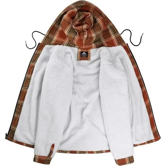 G Gradual Men's Flannel Jacket Fleece Sherpa Lined Hoodies Zip Up Plaid Shirt - Picture 4 of 7